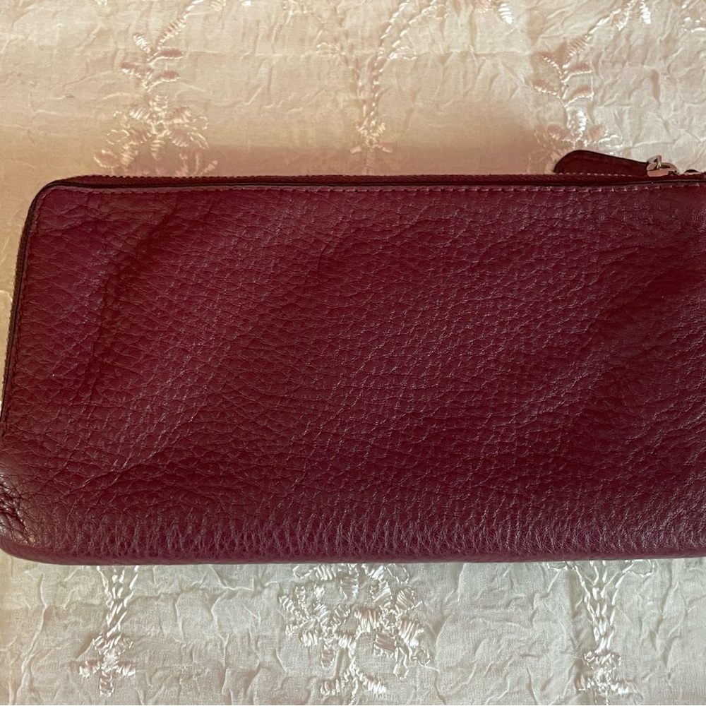 Coach Double Zippered Wallet Wristlet. Burgundy pebbled leather. - Picture 9 of 9